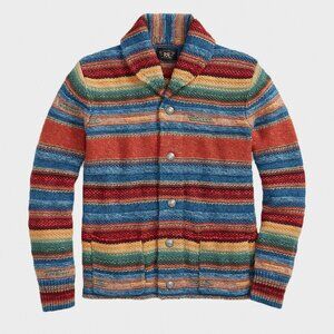 RRL Striped Shawl Collar Cardigan - Indigo/Rust Multi